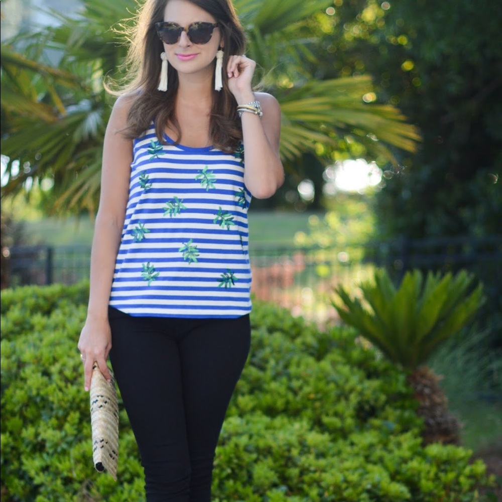 J.Crew Palm + Stripe Tank